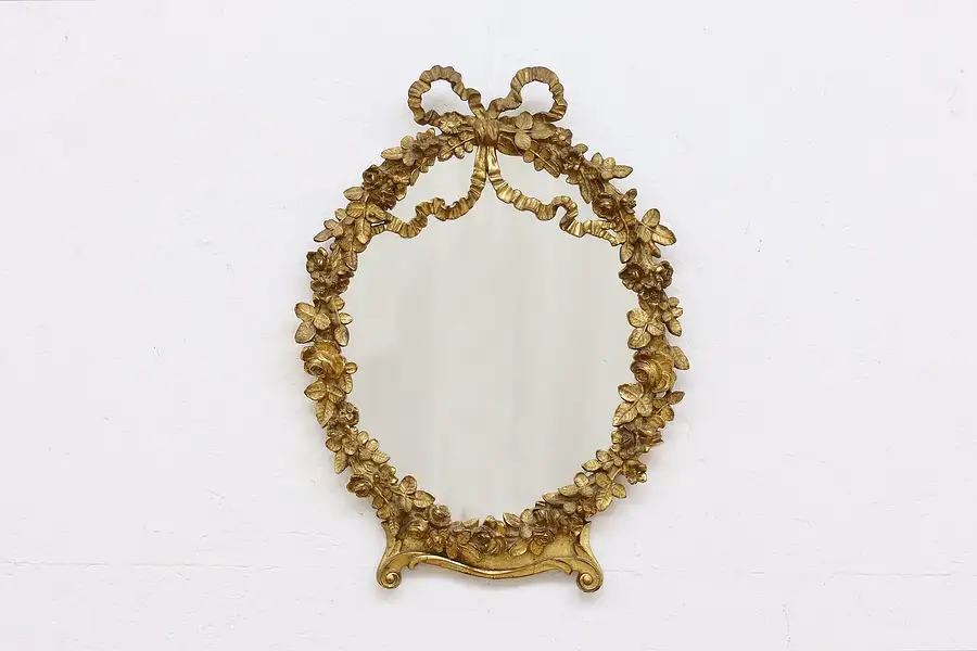 Main image of French Antique Carved Gilt Ribbons & Rose Vine Mirror