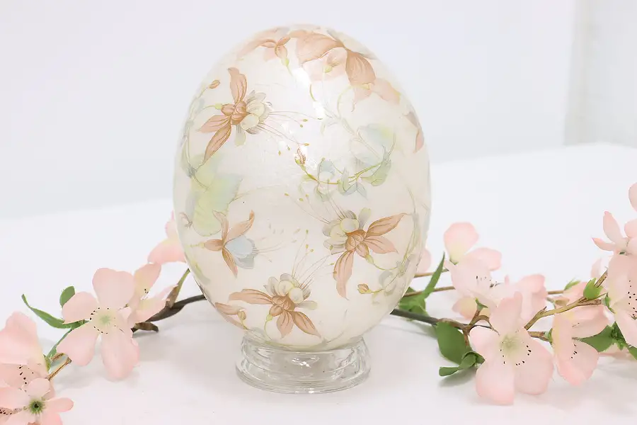 Main image of Lacquered Ostrich Egg with Hand Painted Flowers