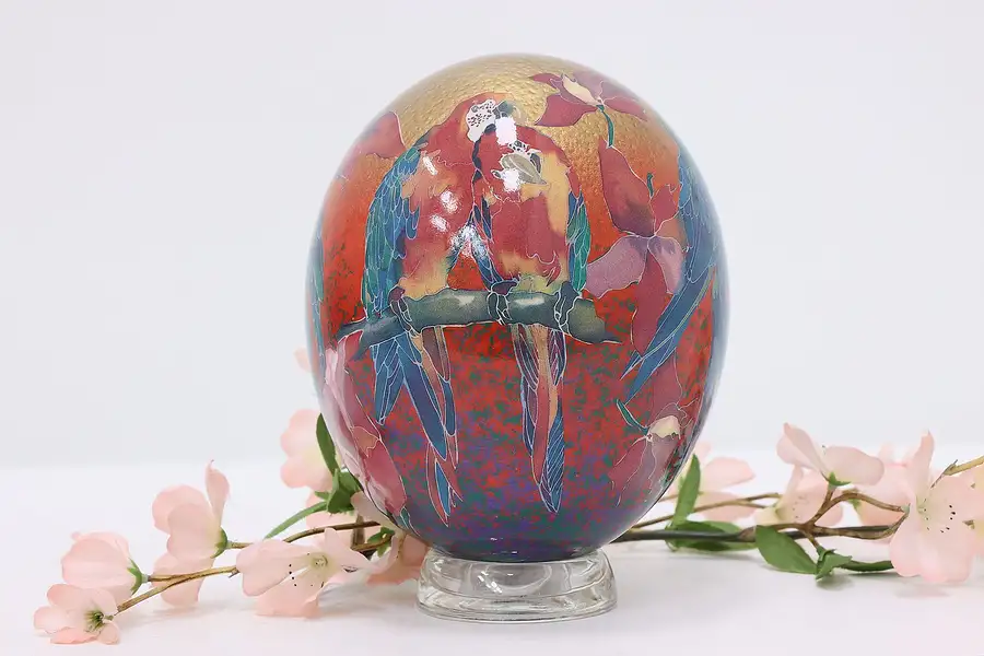 Main image of Lacquered Ostrich Egg with Parrots & Flowers