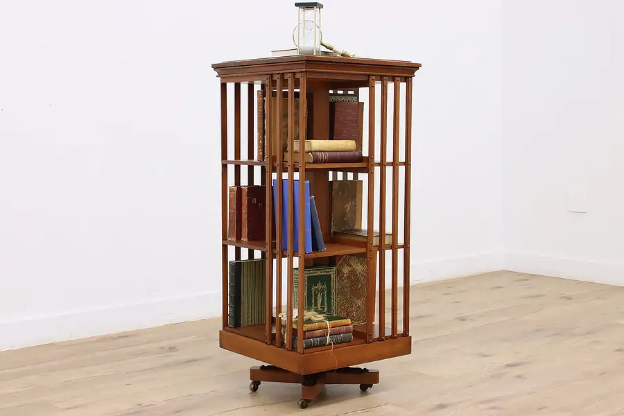 Main image of Cherry Antique Revolving Bookshelf Spinning Office Bookcase