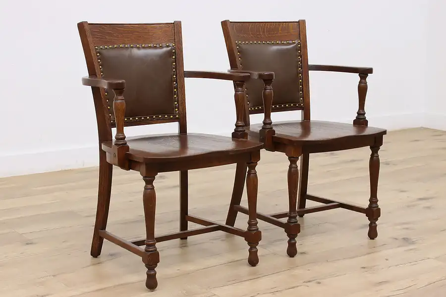 Main image of Pair of Antique Oak Banker Office Desk Chairs, Milwaukee