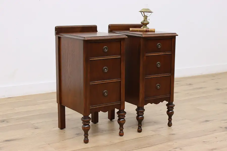 Main image of Pair of Tudor Vintage Walnut Nightstands, End Tables, Wards