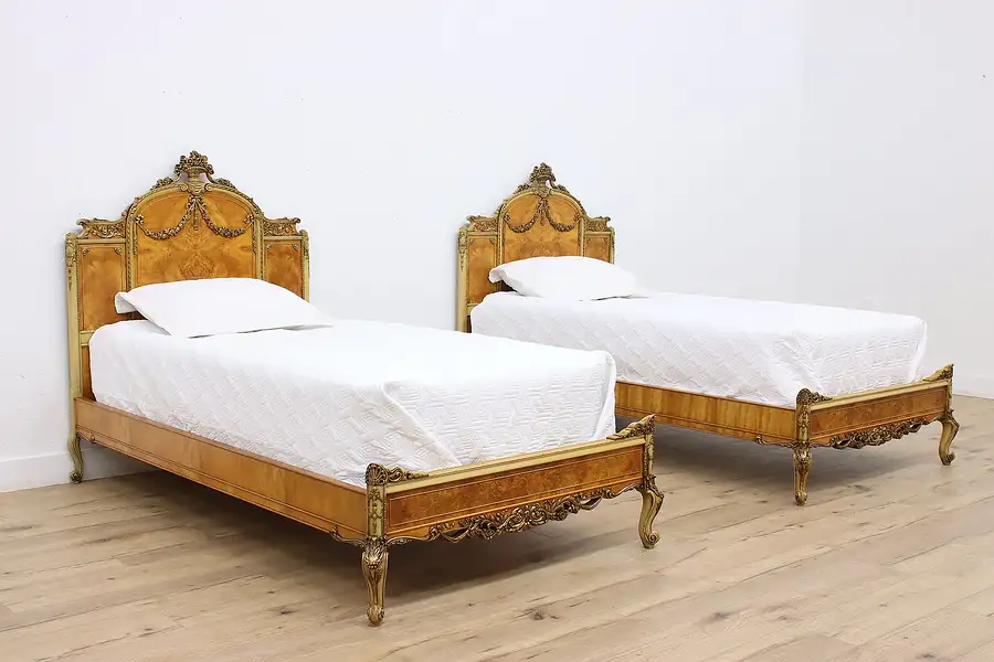 Main image of Pair of French Design Vintage Satinwood Twin Beds, Romweber