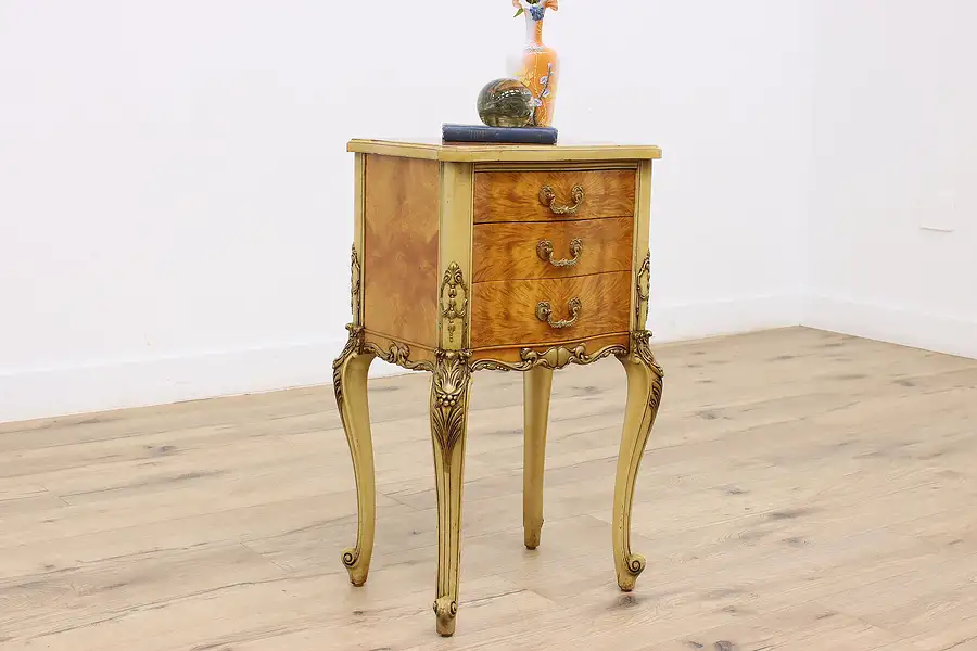 Main image of French Design Vintage Satinwood Nightstand or Table Romweber