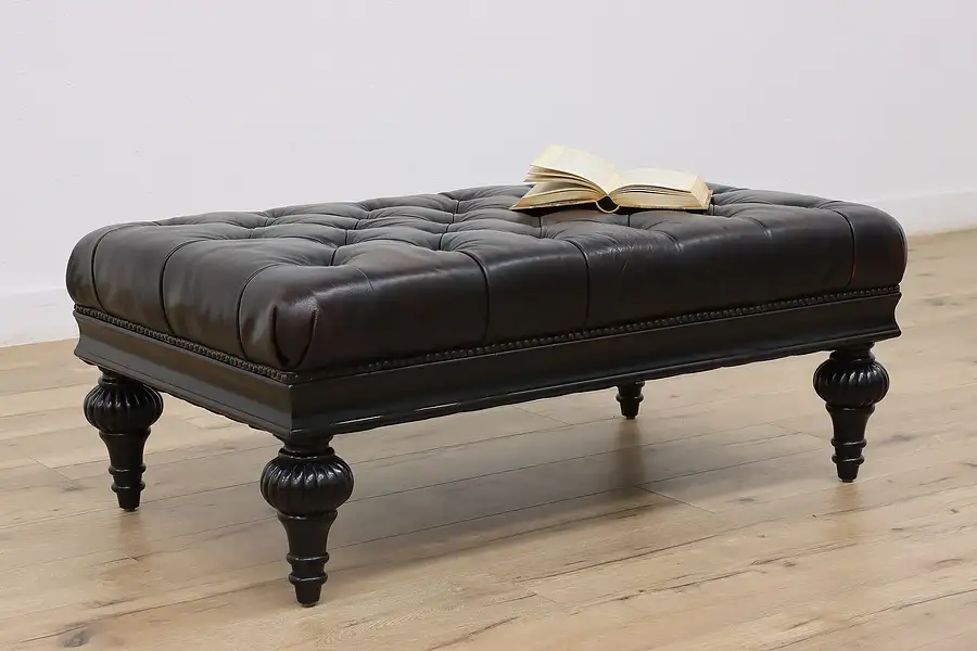 Main image of Traditional Vintage Tufted Leather Ottoman or Bench