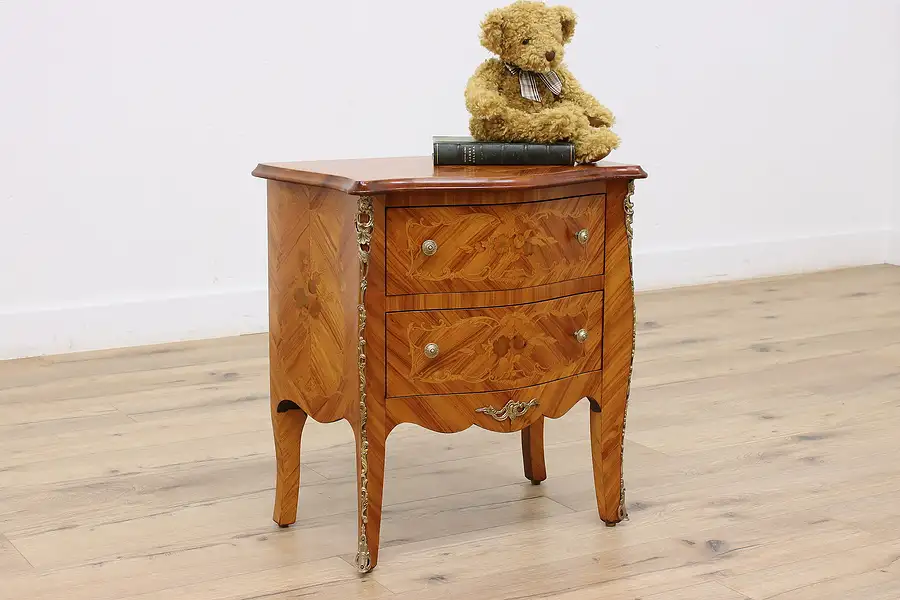 Main image of Bombe Vintage Italian Marquetry Chest, Nightstand, End Table