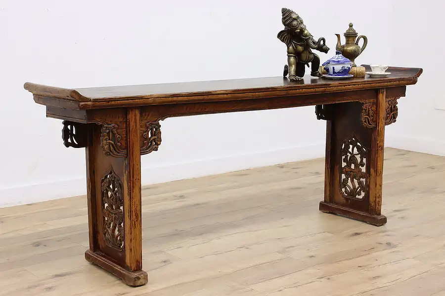 Main image of Chinese Antique Carved Pine Altar or Sofa Table Hall Console