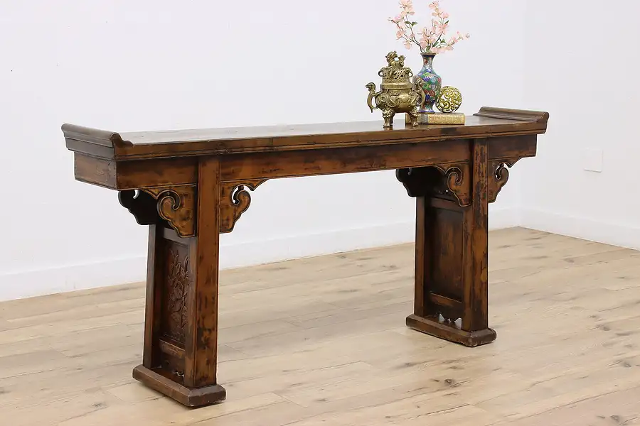 Main image of Chinese Antique Carved Pine Altar or Sofa Table Hall Console