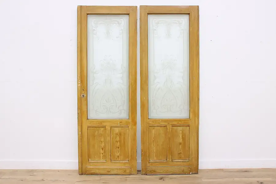 Main image of Pair of Belgian Architectural Salvage Etched Glass Doors