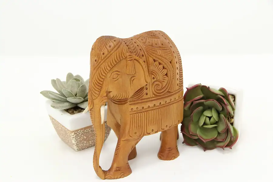 Main image of Indian Vintage Carved Teak Elephant Sculpture