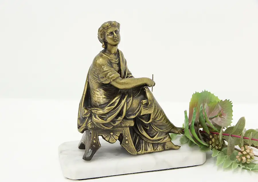 Main image of Poet Statue Classical Vintage Bronze Sculpture, Marble Base