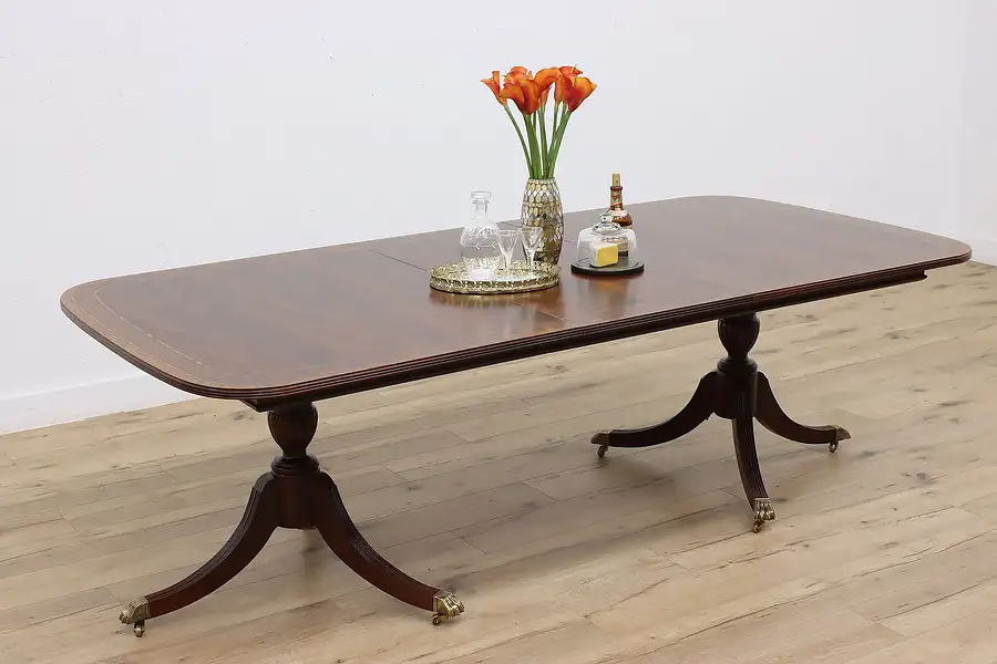 Main image of Georgian Vintage Banded Mahogany Dining Table, Extends 93"