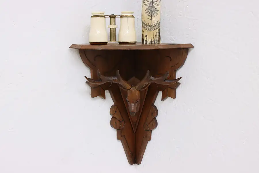 Main image of Victorian Antique Carved Deer Head Corner Wall Shelf