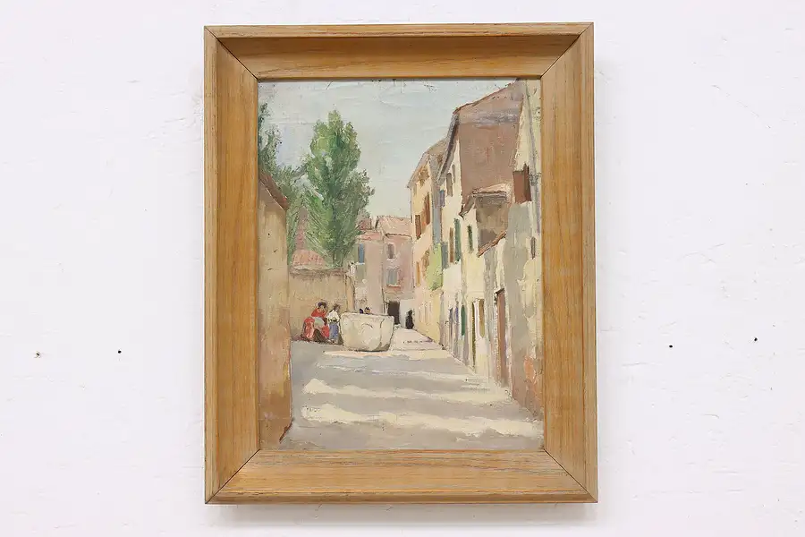 Main image of City Lane View Original Antique Oil Painting 16.5" Brandagee