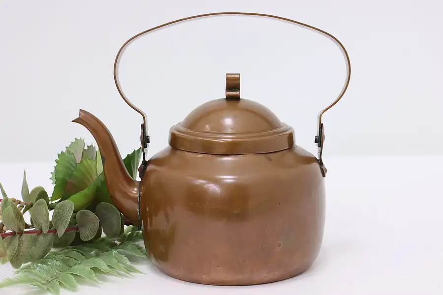 Main image of Farmhouse Vintage Copper Tea Pot or Kettle, Folding Handle