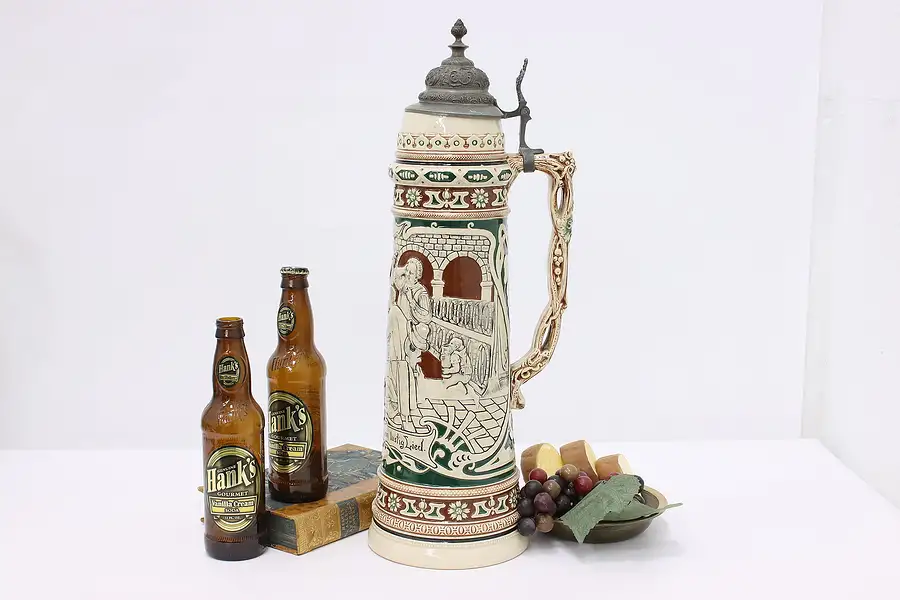 Main image of German Folk Art Antique Painted Giant Beer Stein or Mug