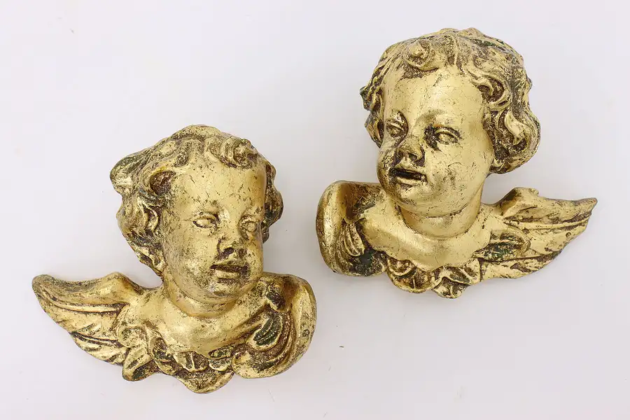 Main image of Pair of Vintage Italian Carved Gold Cherub Angel Sculptures