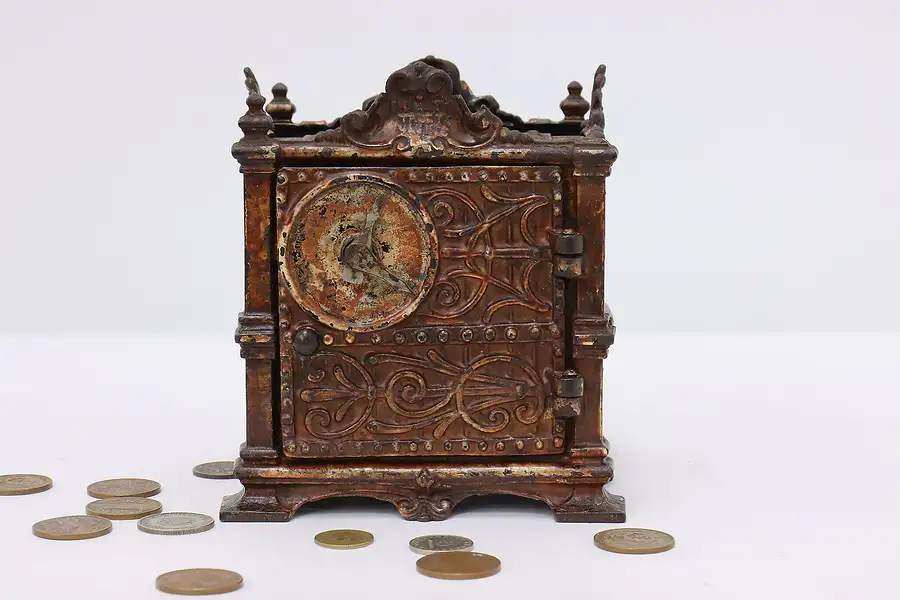 Main image of Victorian Antique Cast Iron Coin Bank, Combination, Fidelity