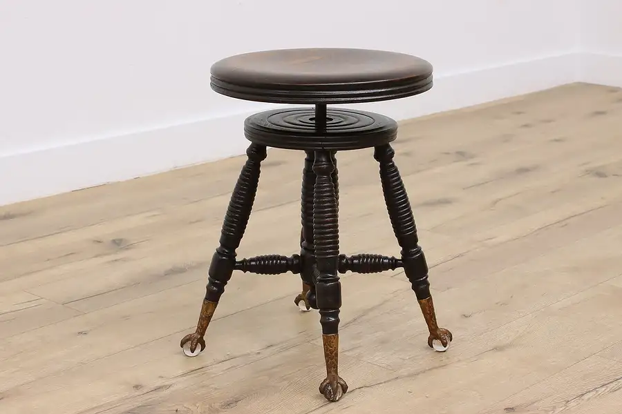 Main image of Victorian Antique Swivel Adjustable Piano Stool, Ball Feet