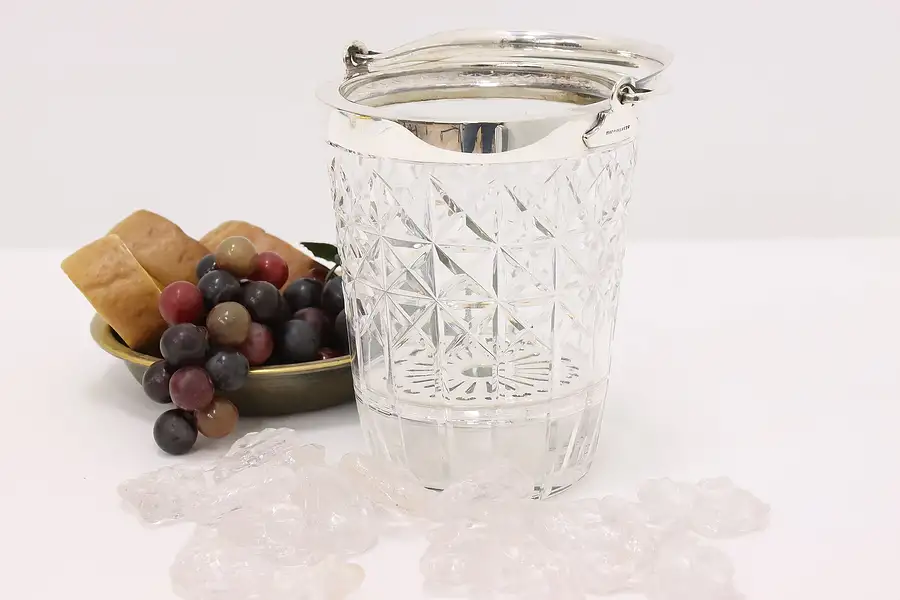 Main image of Art Deco Antique Cut Crystal & Silverplate Ice bucket Mappin