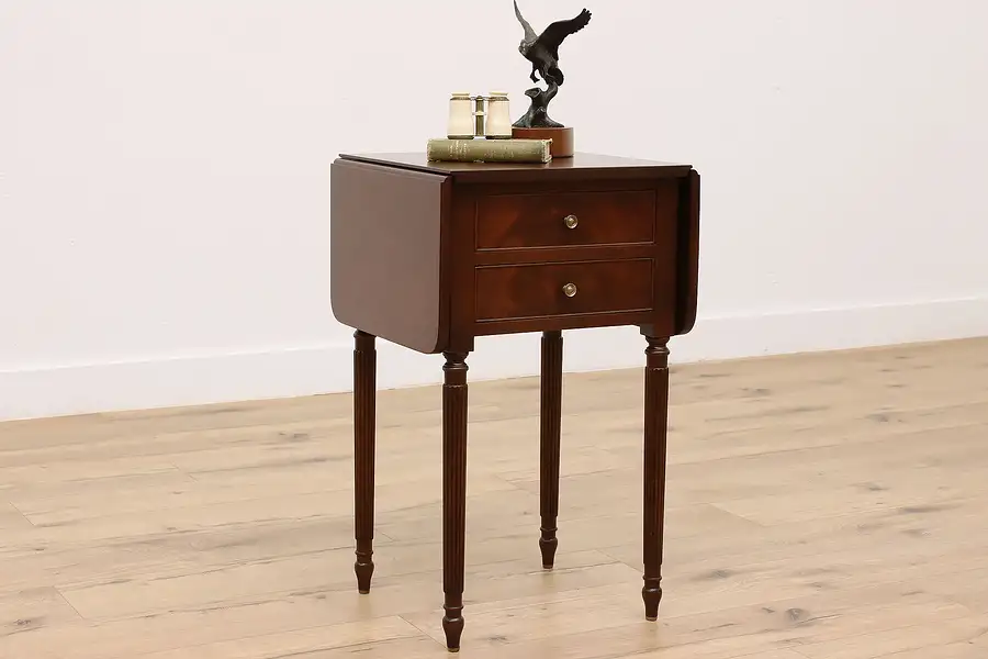 Main image of Federal Vintage Mahogany Drop Leaf Nightstand or End Table