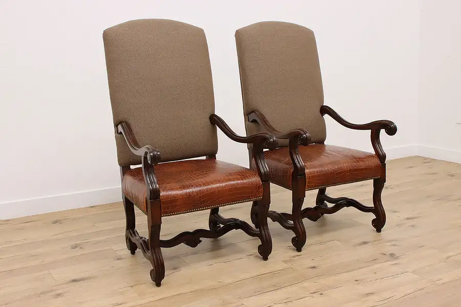 Main image of Pair of Ralph Lauren Vintage Leather, Mahogany Dining Chairs