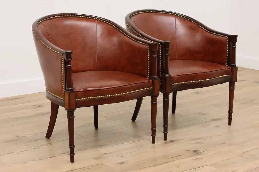 Main image of Pair of Vintage Faux Leather & Brass Club Chairs Jack Brandt