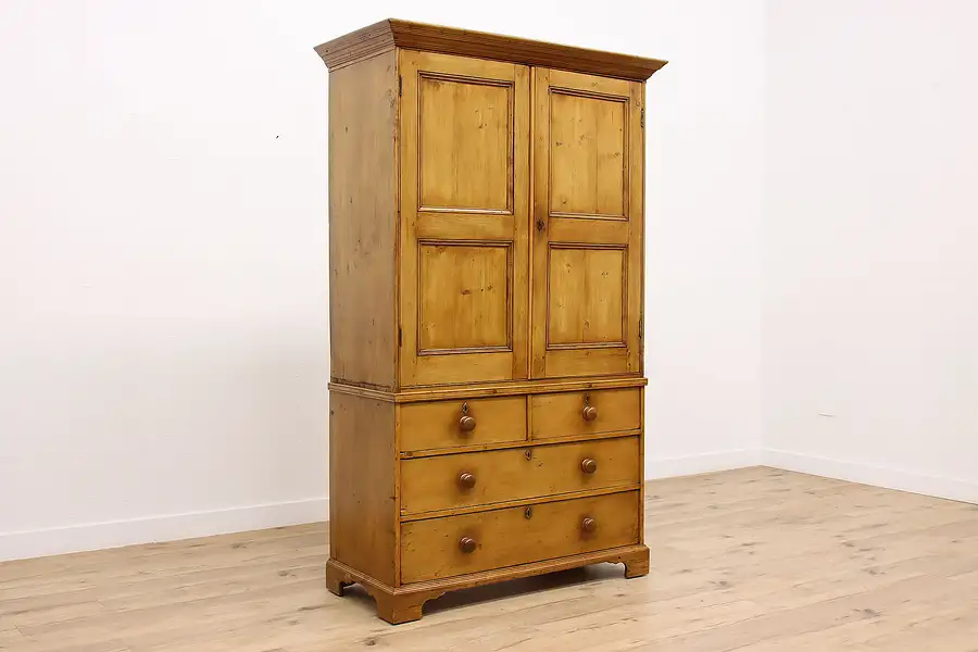 Main image of Farmhouse Antique Pine Armoire, Wardrobe, Linen Press Closet