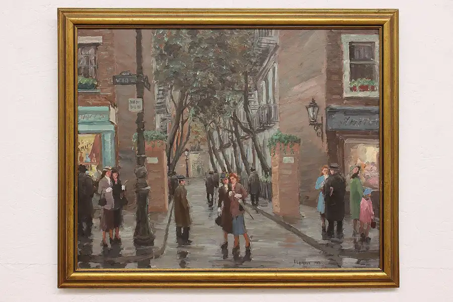 Main image of Night Street Scene Vintage Original Oil Painting Lazarev 34"