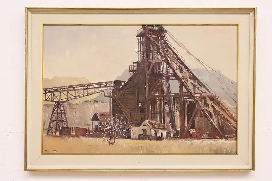 Main image of Gold Mine S. Africa Vintage Original Oil Painting Wiles 42"