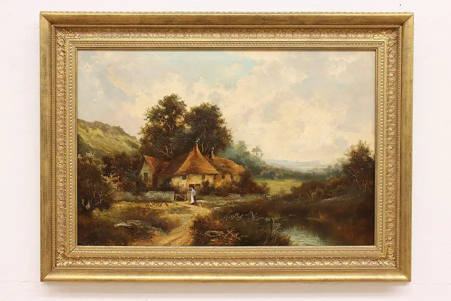 Main image of A Sussex Farmstead Antique Original Oil Painting Signed 37"