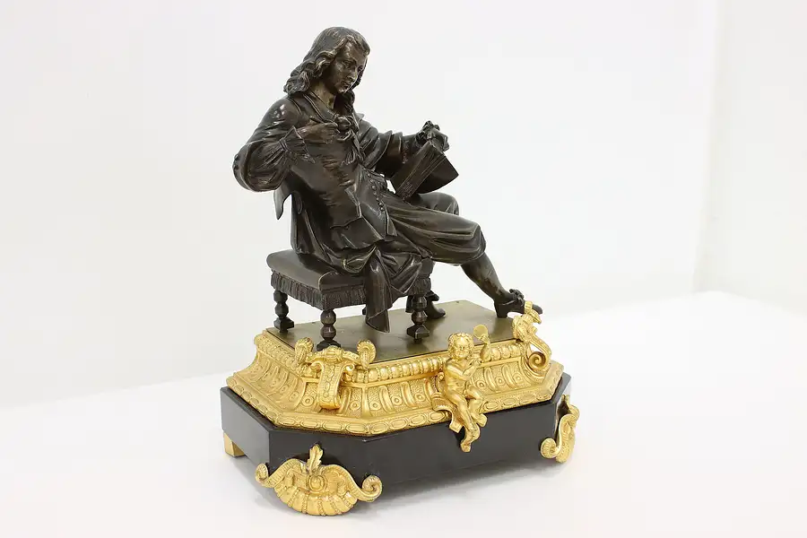 Main image of French Bronze Antique Renaissance Writer Sculpture on Marble