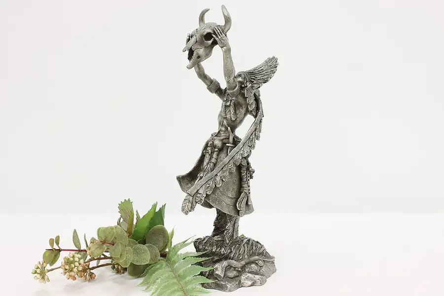 Main image of Medicine Man Statue Vintage Pewter Sculpture, Jim Ponter