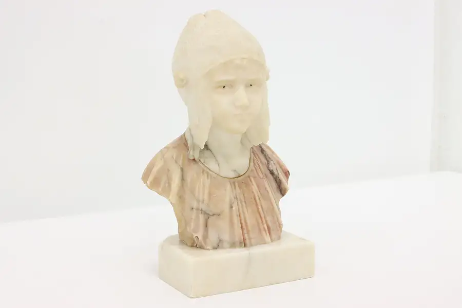 Main image of Victorian Antique Alabaster & Marble Sculpture of Young Girl