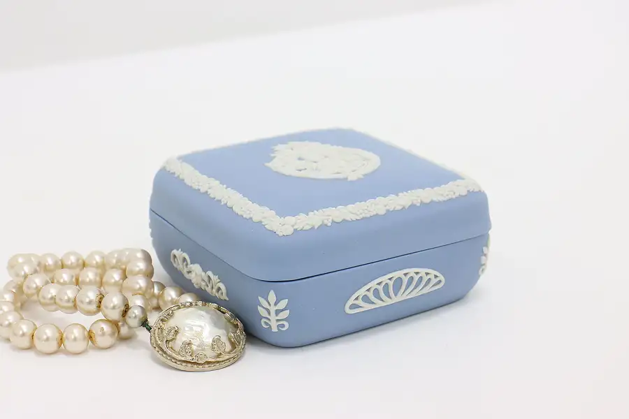 Main image of Wedgwood Vintage Blue Jasperware Trinket Jewelry Box Harrods