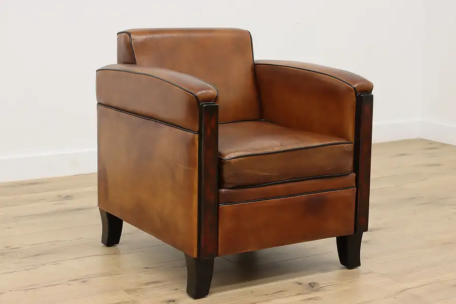 Main image of Art Deco Vintage Dutch Sheep Leather Library Chair