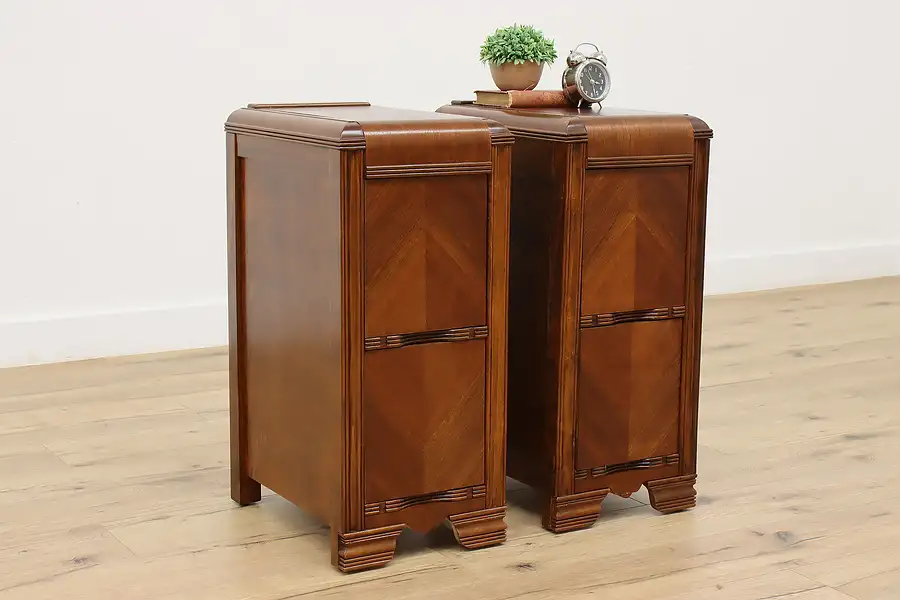 Main image of Pair of Waterfall Art Deco Vintage Nightstands or End Tables