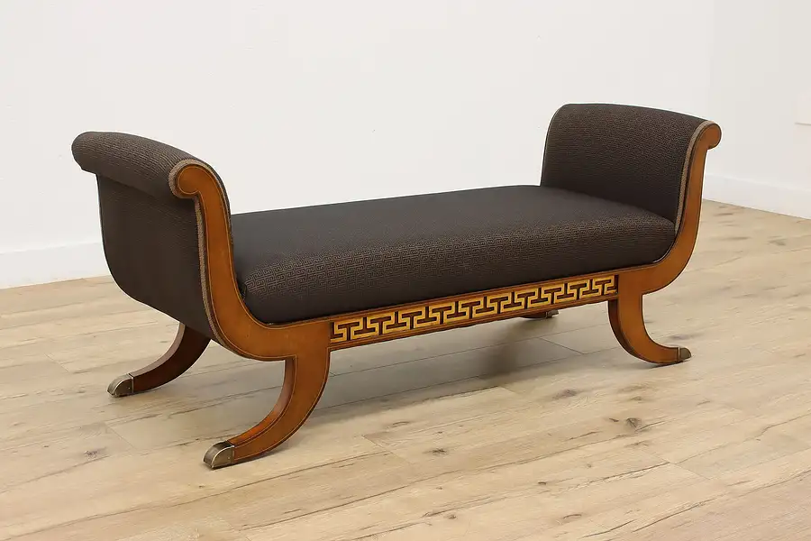 Main image of Hall Boudoir Vintage Bench, Arms, New Upholstery, Kindel