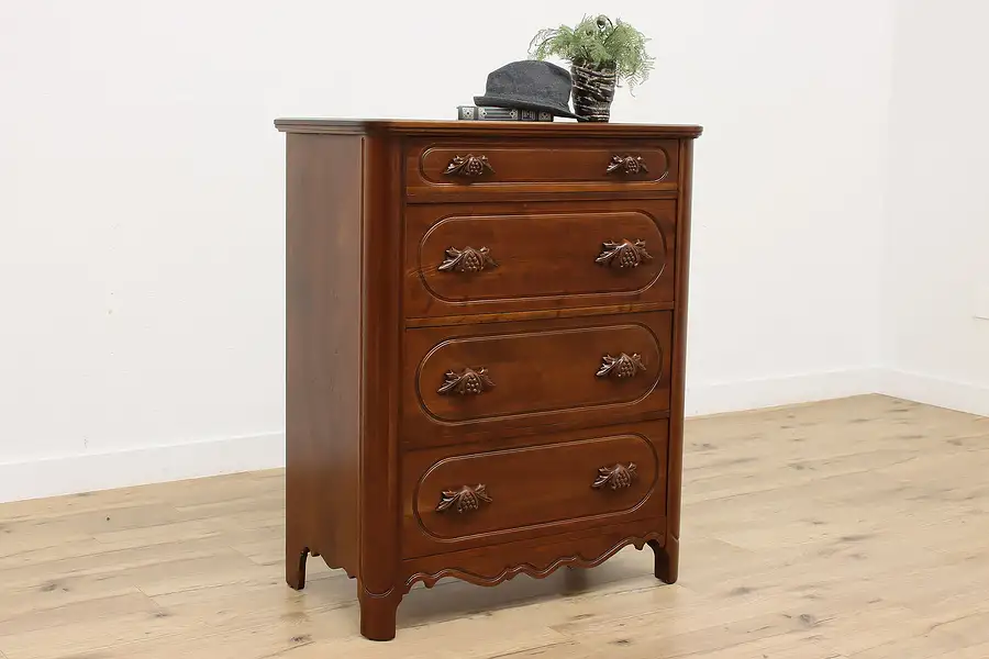 Main image of Victorian Design Vintage Walnut Dresser, Grape Pulls, Davis