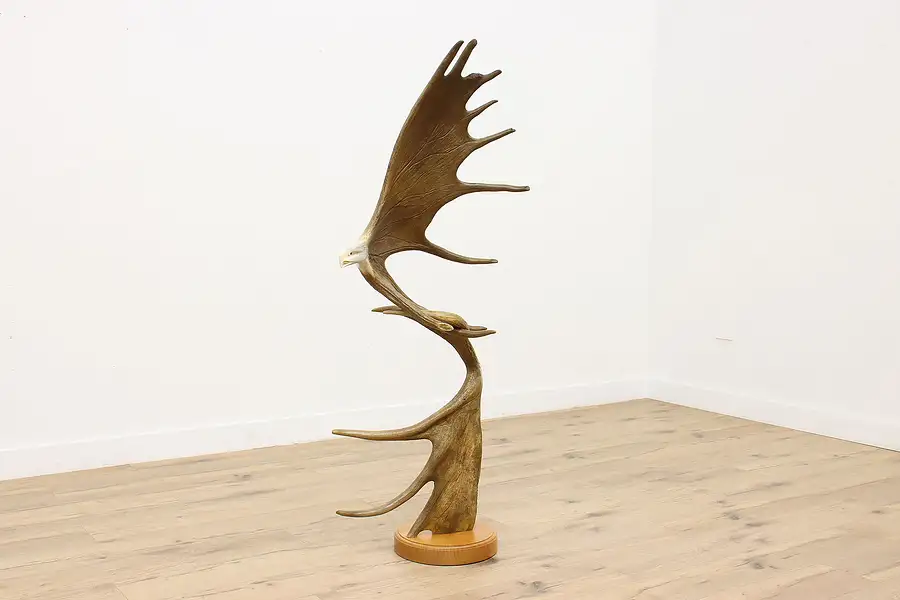 Main image of Eagle Sculpture Carved from Moose Antlers, 5' Tall, Peters