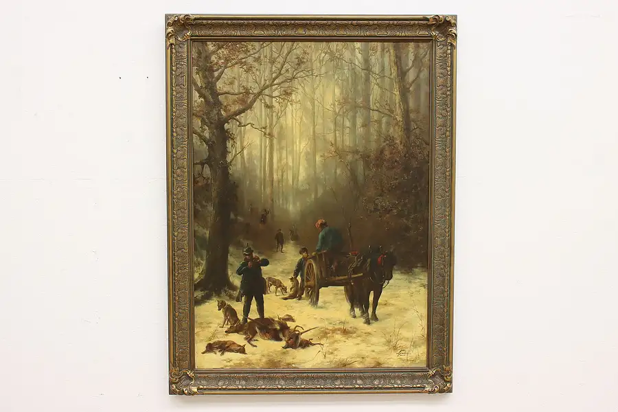 Main image of Hunting Party Antique Original Oil Painting, Becker 57"