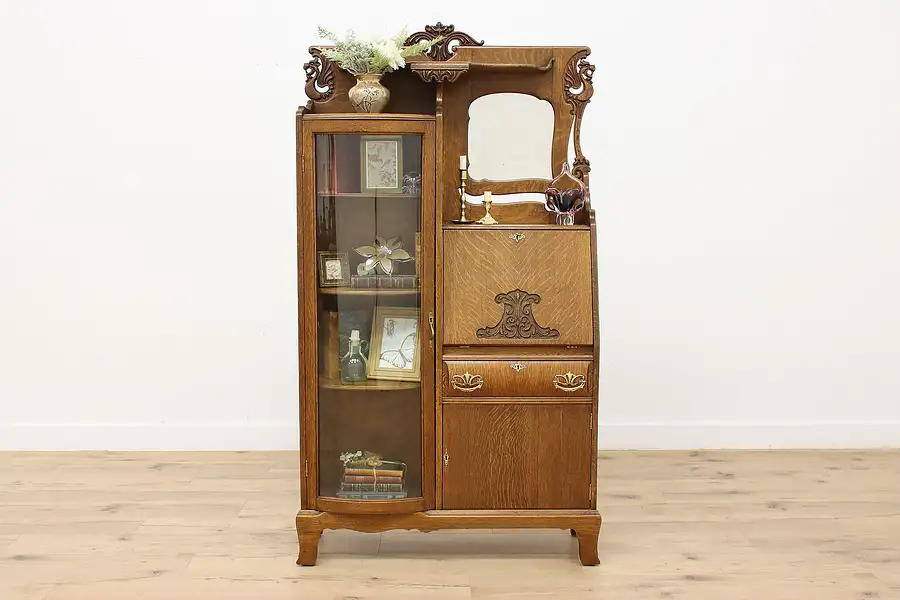 Main image of Victorian Antique Oak Side by Side Secretary Desk Bookcase