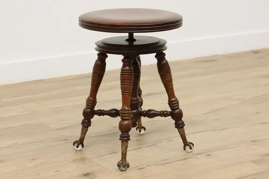 Main image of Victorian Antique Swivel Adjustable Piano Stool, Holtzman