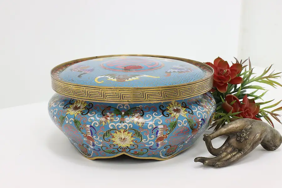 Main image of Chinese Cloisonne Antique Enamel Centerpiece Drum Stand