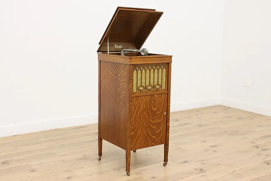 Main image of Brunswick Antique Record Player Oak Phonograph & Records