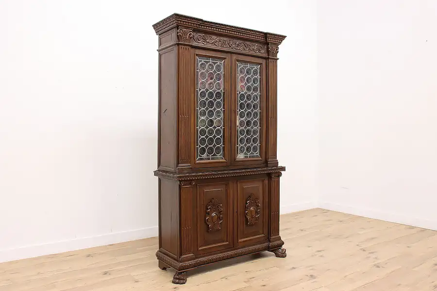 Main image of Italian Renaissance Antique Walnut China Cabinet or Bookcase