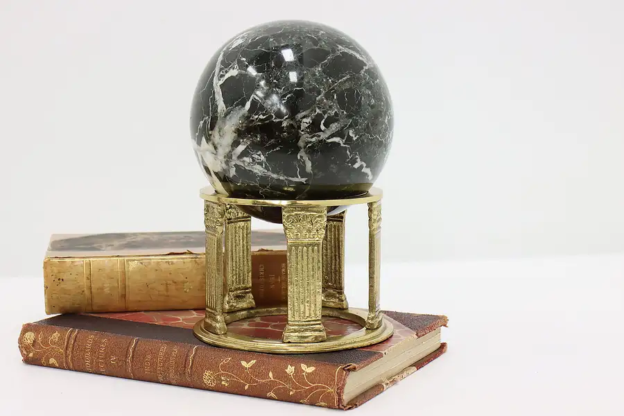 Main image of Black Marble Orb on Brass Classical Stand