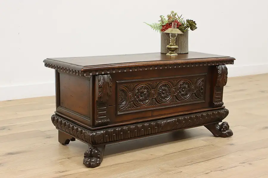 Main image of Italian Renaissance Antique Carved Cassone Dowry Chest Trunk