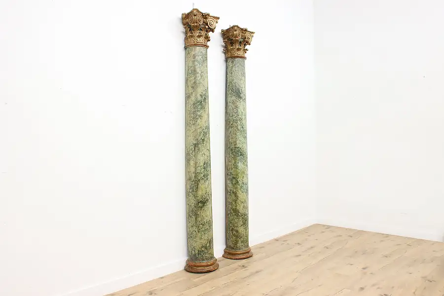 Main image of Pair of Architectural Salvage Antique Faux Marble 9' Columns