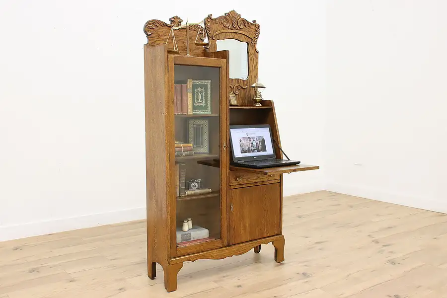 Main image of Victorian Oak Antique Side by Side Secretary Desk & Bookcase